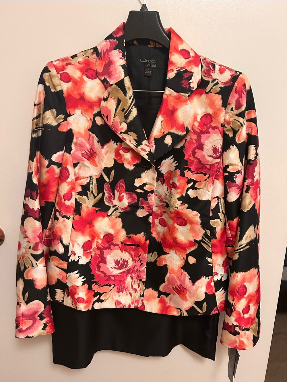 Black Floral Blazer Jacket - Pink & Red Floral